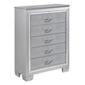 Glamourous Silver Finish 1Pc Chest Of 5X Dovetail Drawers Faux Alligator Embossed Fronts Bedroom Furniture Silver Bedroom Glam,Modern Wood