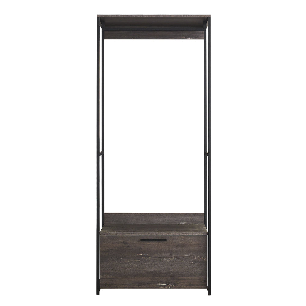 Monica Wood And Metal Walk In Closet With One Drawer In Rustic Gray Gray Solid Wood