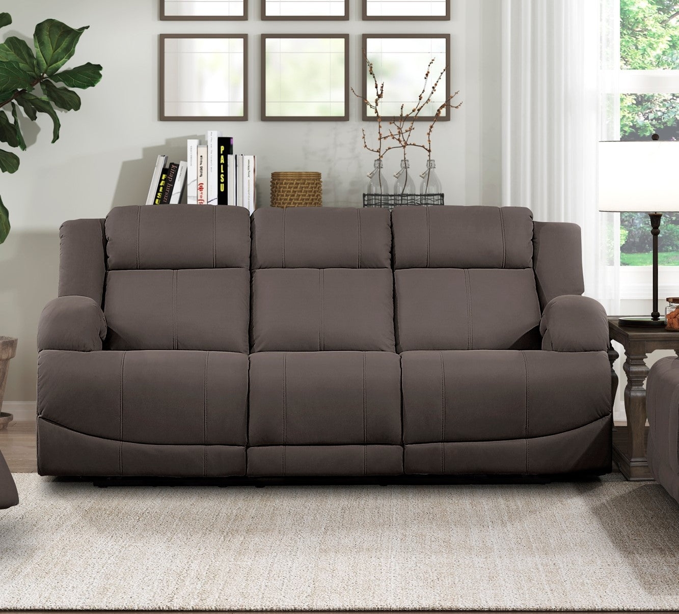 Chocolate Color Microfiber Upholstered 1Pc Double Reclining Sofa Transitional Living Room Furniture Chocolate Primary Living Space Microfiber