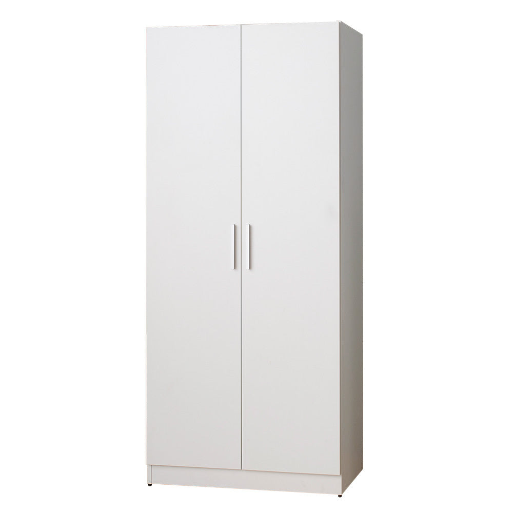 Viviane Contemporary Wood Closet With Hanging Bars And Five Shelves In White White Solid Wood