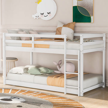 Twin Over Twin Floor Bunk Bed With Ladderwhite Old Sku:Wf281727Aak Wf286602Aak White Pine