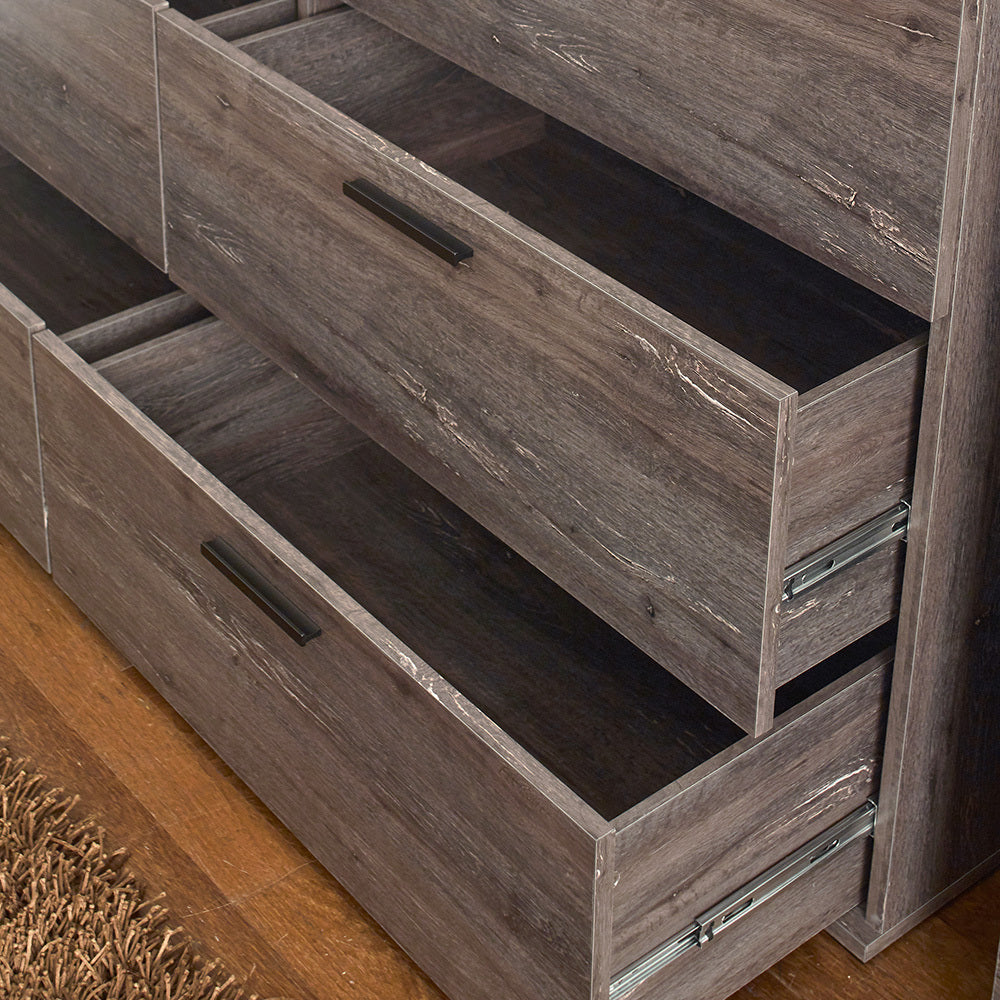 Morgan Farmhouse Six Drawer Jumbo Dresser In Rustic Gray Gray Solid Wood