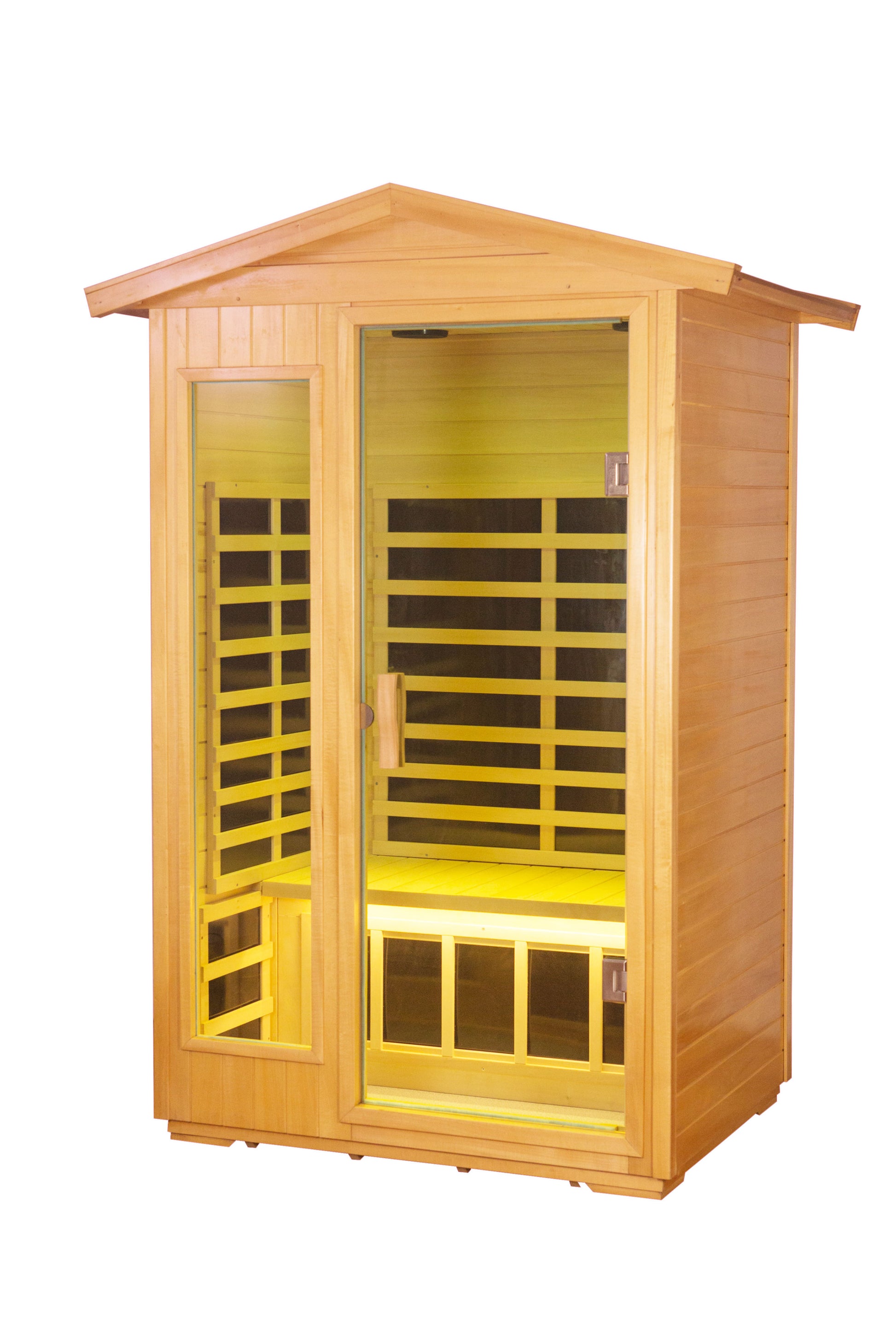 Two Person Basswood Far Infrared Outdoor Sauna Room Natural Wood Solid Wood