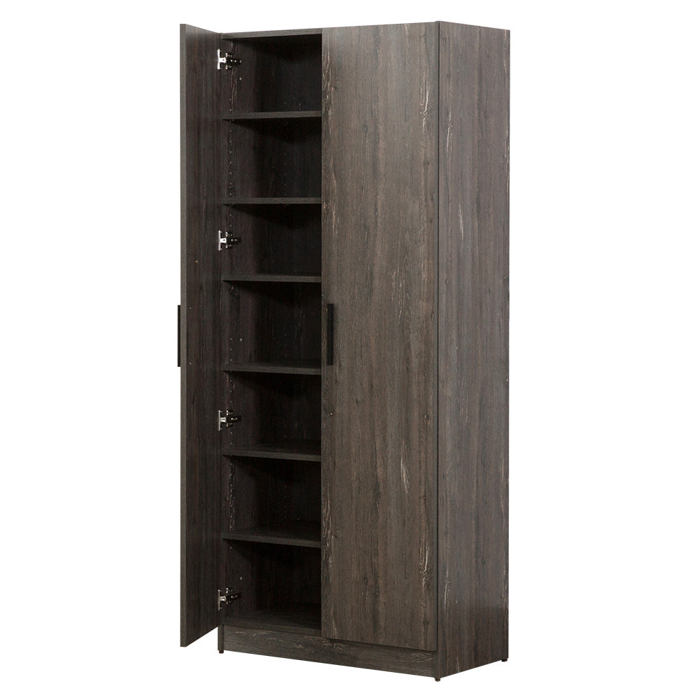 Mia Farmhouse Shoe Cabinet With Six Shelves In Rustic Gray Gray Solid Wood