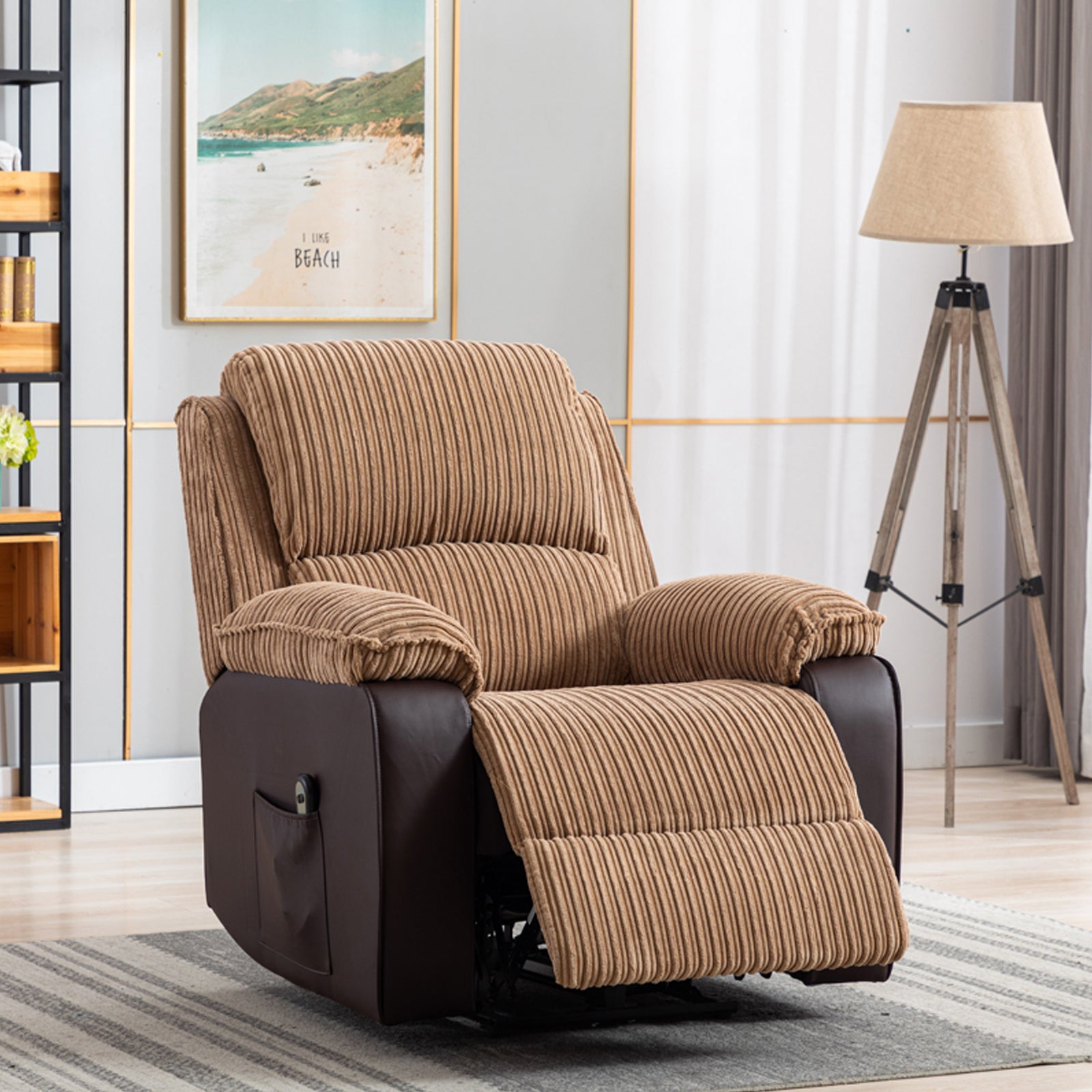 Brown Fabric Recliner Chair Theater Single Recliner Thick Seat And Backrest, Suitable For Living Room, Side Bags Electric Sofa Chair, Electric Remote Control.The Angle Can Adjust Freely Brown Fabric