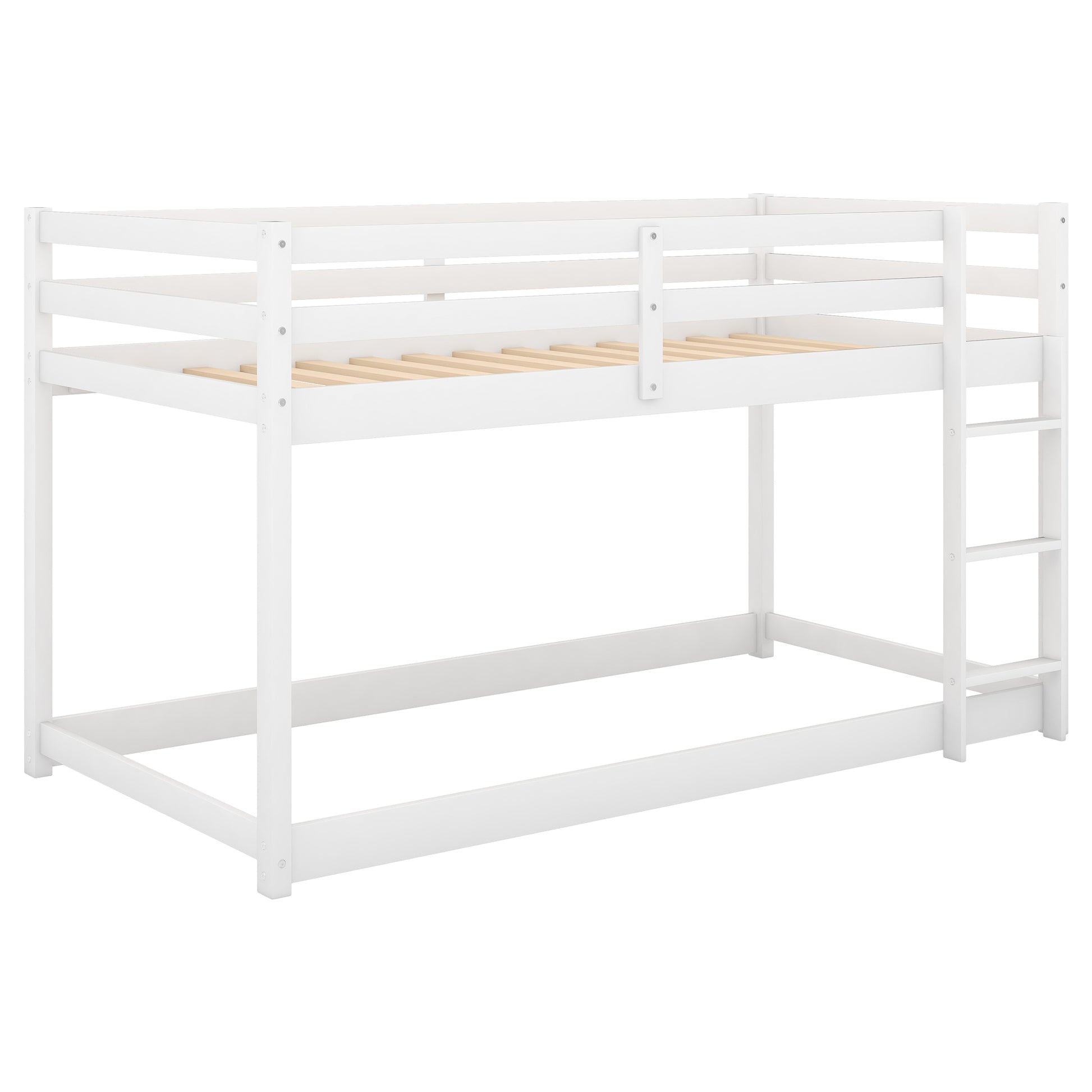 Twin Over Twin Floor Bunk Bed With Ladderwhite Old Sku:Wf281727Aak Wf286602Aak White Pine