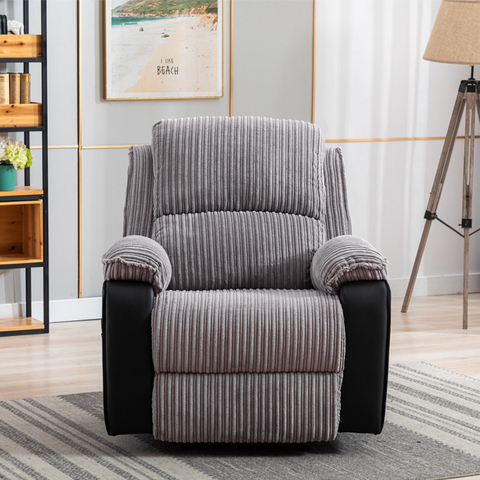 Grey Fabric Recliner Chair Theater Single Recliner Thick Seat And Backrest, Suitable For Living Room, Side Bags Electric Sofa Chair, Electric Remote Control.The Angle Can Adjust Freely Grey Fabric