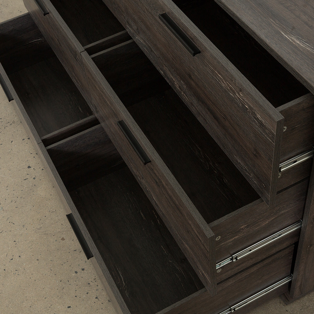 Morgan Farmhouse Six Drawer Jumbo Dresser In Rustic Gray Gray Solid Wood