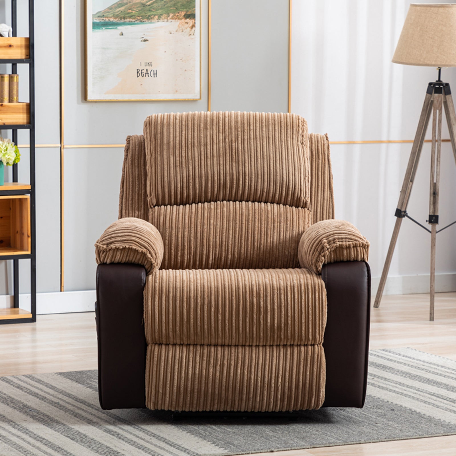 Brown Fabric Recliner Chair Theater Single Recliner Thick Seat And Backrest, Suitable For Living Room, Side Bags Electric Sofa Chair, Electric Remote Control.The Angle Can Adjust Freely Brown Fabric