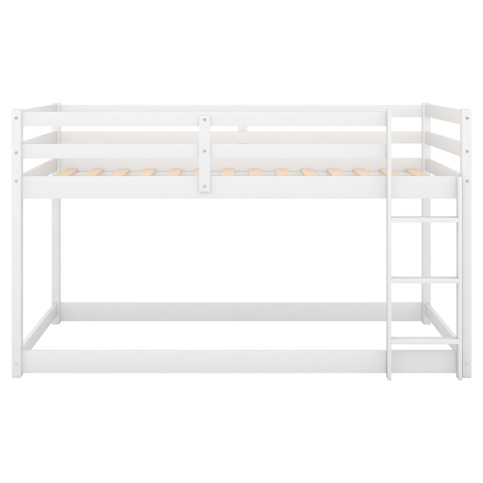 Twin Over Twin Floor Bunk Bed With Ladderwhite Old Sku:Wf281727Aak Wf286602Aak White Pine