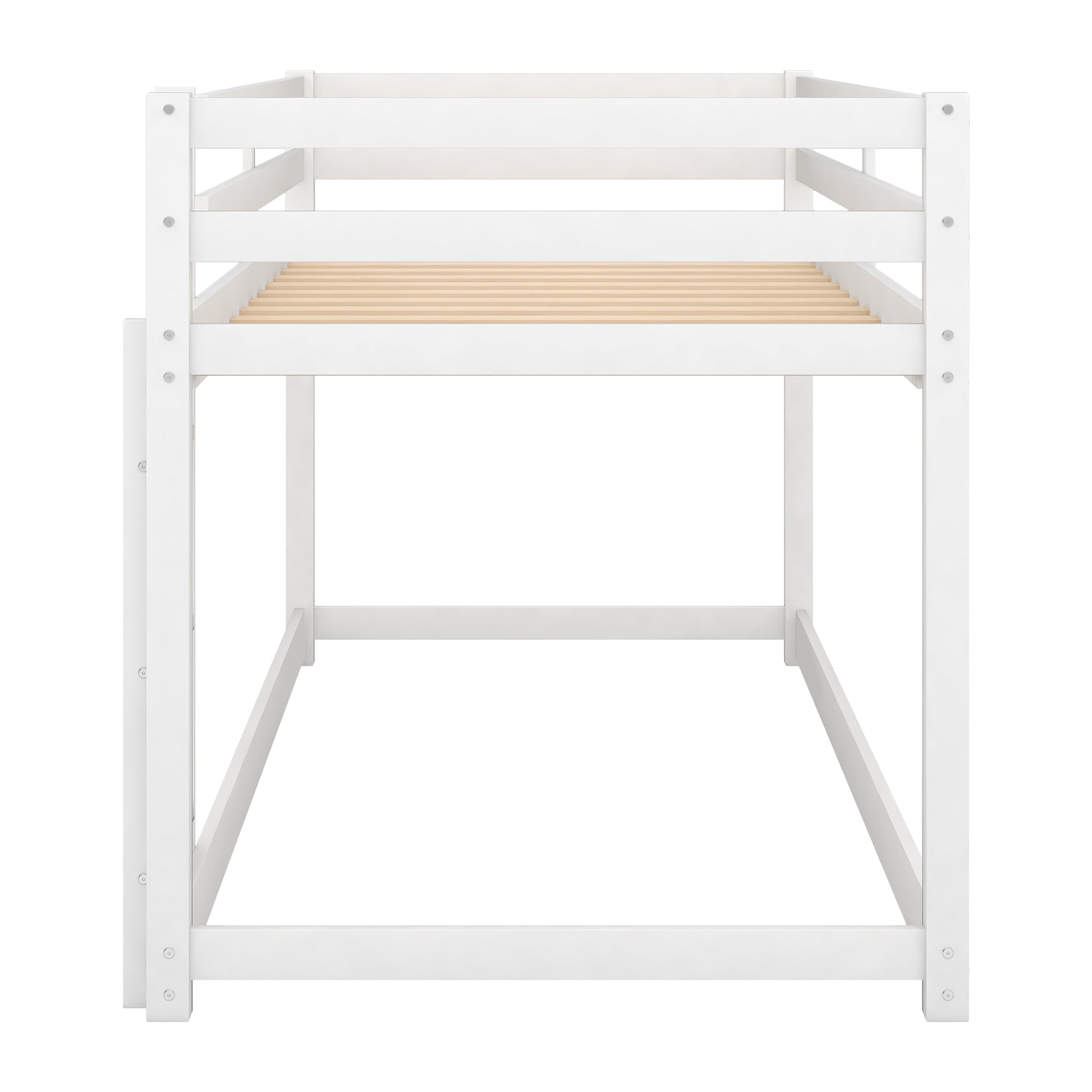 Twin Over Twin Floor Bunk Bed With Ladderwhite Old Sku:Wf281727Aak Wf286602Aak White Pine