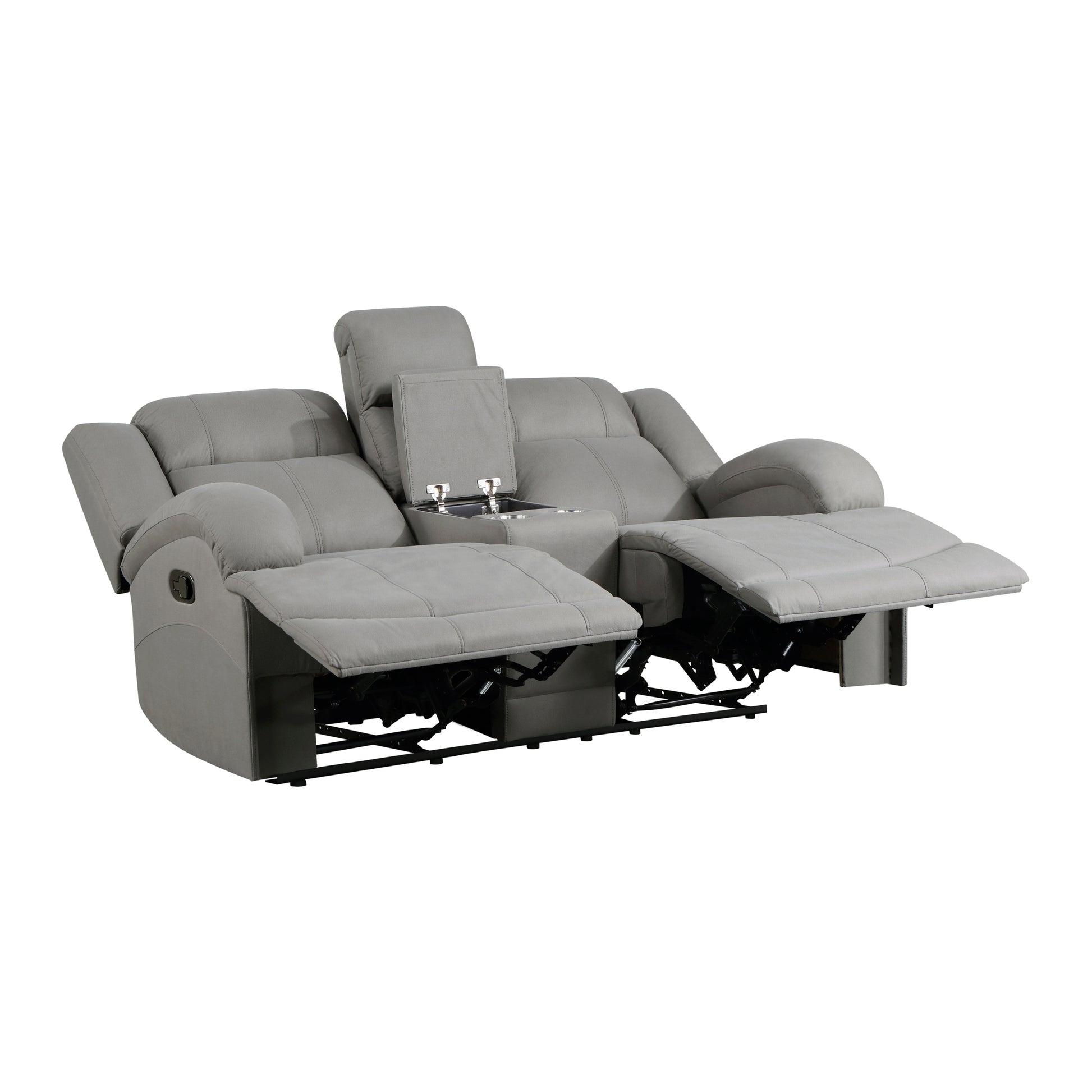 Attractive Gray Color Microfiber Upholstered 1Pc Double Reclining Loveseat With Center Console Transitional Living Room Gray Primary Living Space Transitional Microfiber