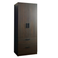 Brook Two Door Wood Closet With Two Drawers And Hanging Bars In Dark Brown Dark Brown Solid Wood