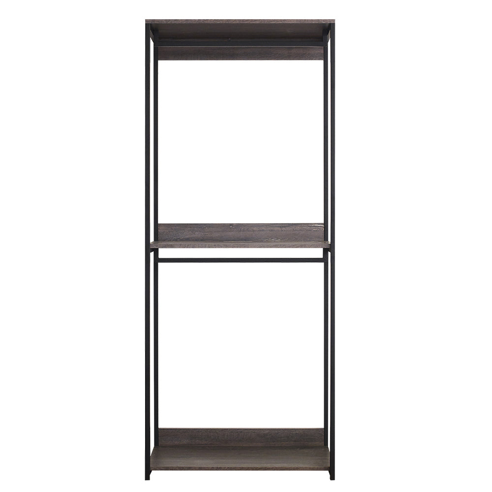 Monica Farmhouse Industrial Wood Walk In Closet With One Shelf In Rustic Gray Gray Solid Wood