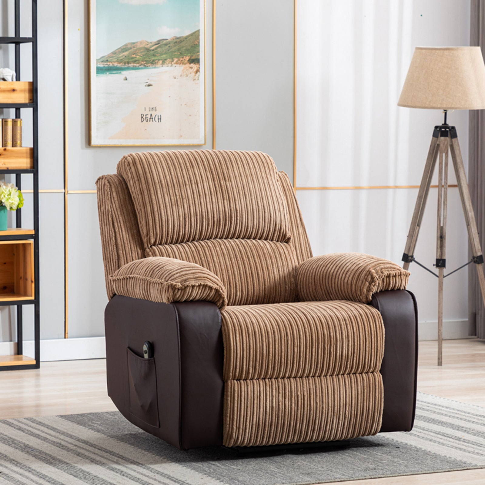 Brown Fabric Recliner Chair Theater Single Recliner Thick Seat And Backrest, Suitable For Living Room, Side Bags Electric Sofa Chair, Electric Remote Control.The Angle Can Adjust Freely Brown Fabric