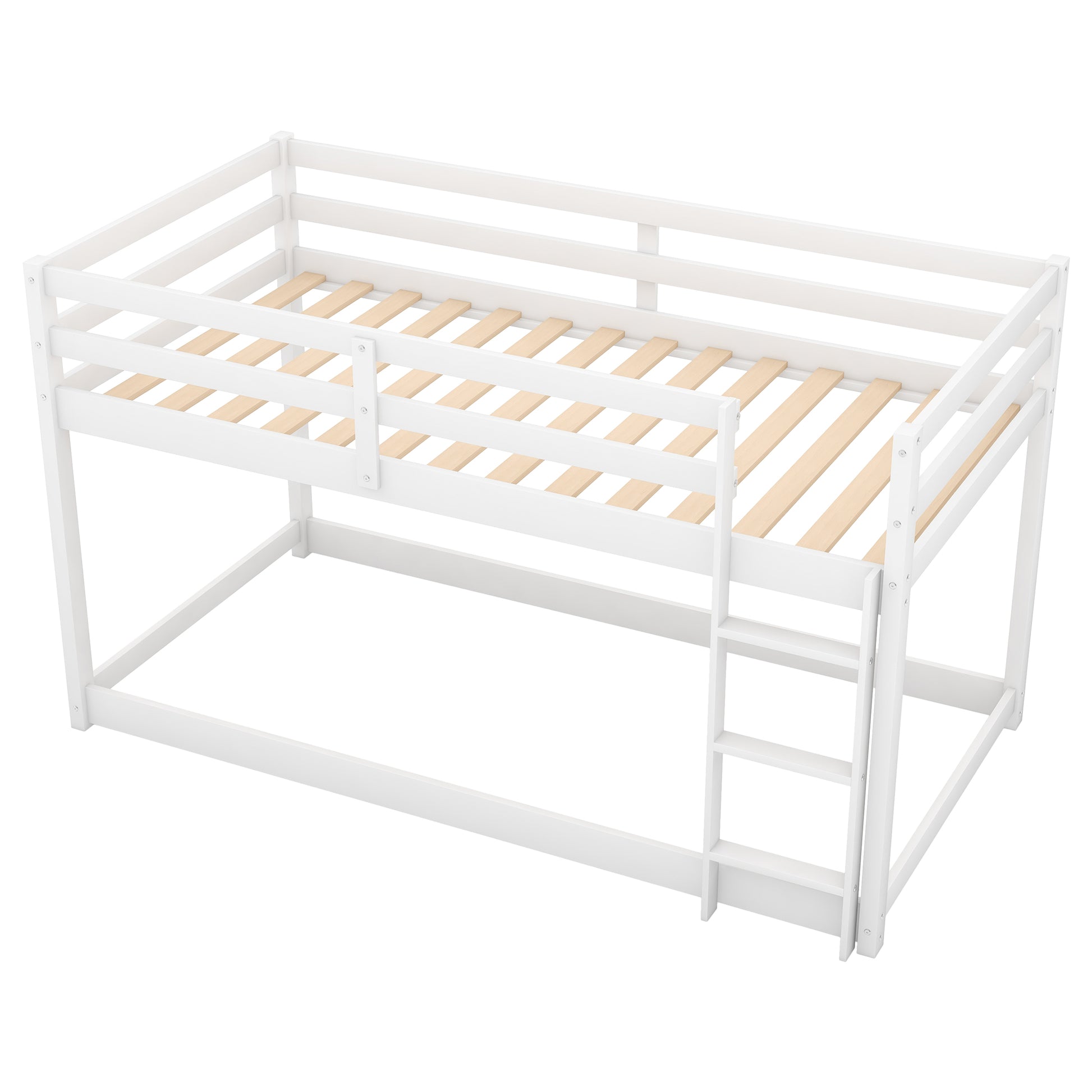 Twin Over Twin Floor Bunk Bed With Ladderwhite Old Sku:Wf281727Aak Wf286602Aak White Pine