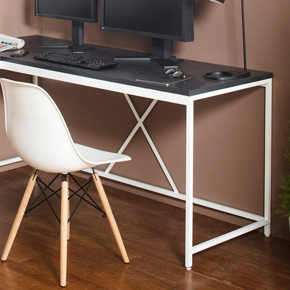 Olympus Wood And Metal Corner Desk In Dark Gray And Ivory Dark Gray Solid Wood