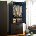 Brook Two Door Wood Closet With Two Drawers And Hanging Bars In Dark Brown Dark Brown Solid Wood