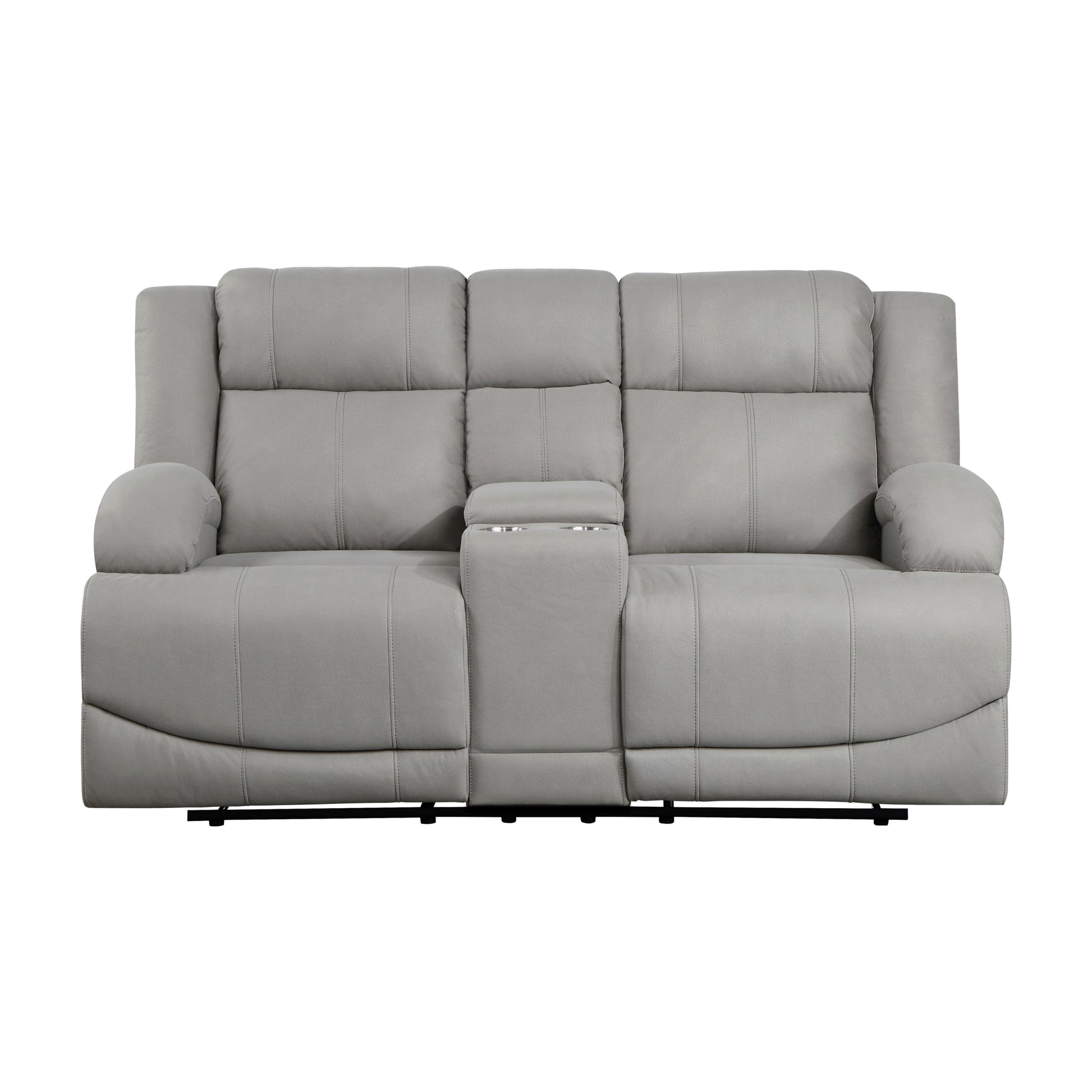 Attractive Gray Color Microfiber Upholstered 1Pc Double Reclining Loveseat With Center Console Transitional Living Room Gray Primary Living Space Transitional Microfiber