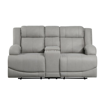 Attractive Gray Color Microfiber Upholstered 1Pc Double Reclining Loveseat With Center Console Transitional Living Room Gray Primary Living Space Transitional Microfiber