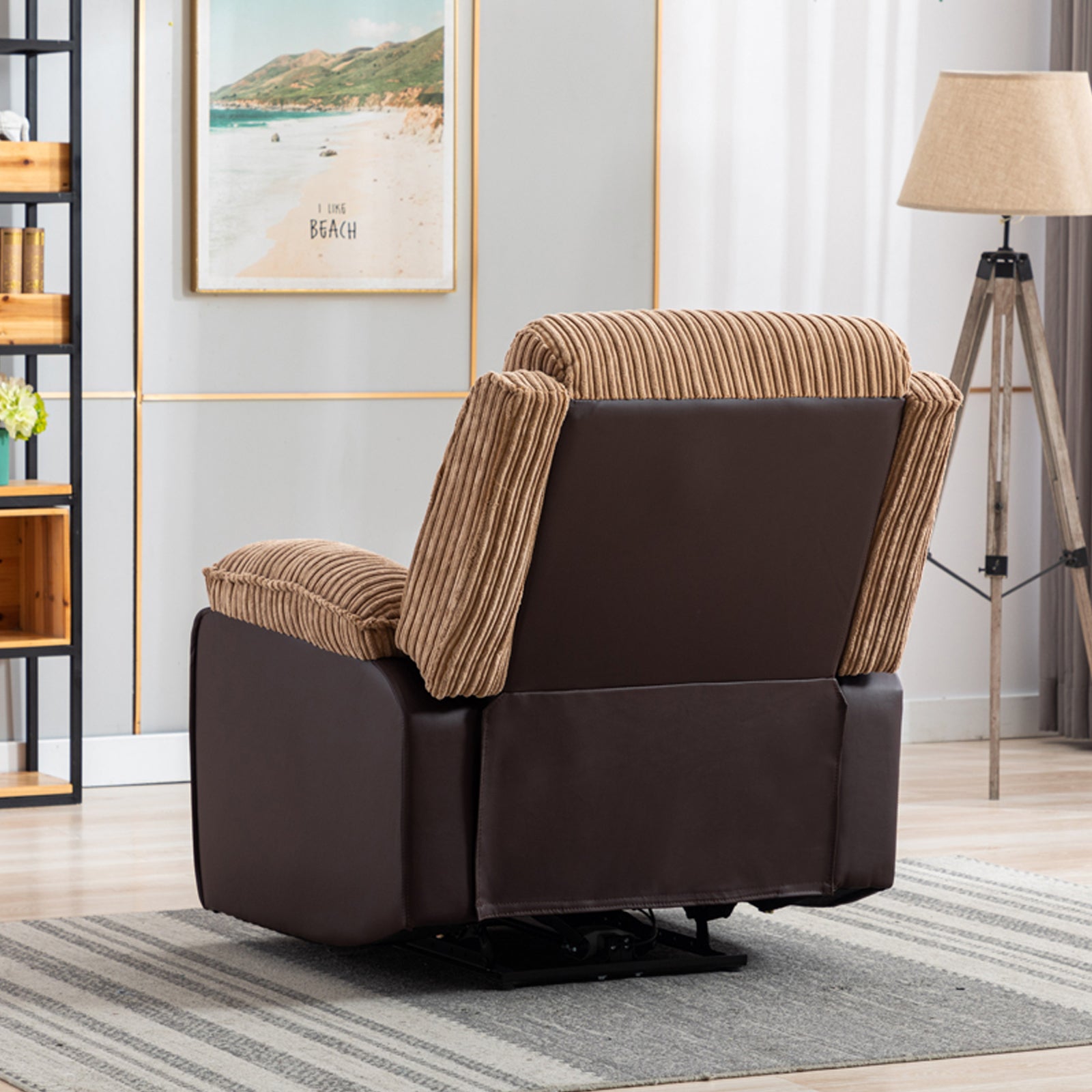 Brown Fabric Recliner Chair Theater Single Recliner Thick Seat And Backrest, Suitable For Living Room, Side Bags Electric Sofa Chair, Electric Remote Control.The Angle Can Adjust Freely Brown Fabric