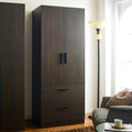 Brook Two Door Wood Closet With Two Drawers And Hanging Bars In Dark Brown Dark Brown Solid Wood