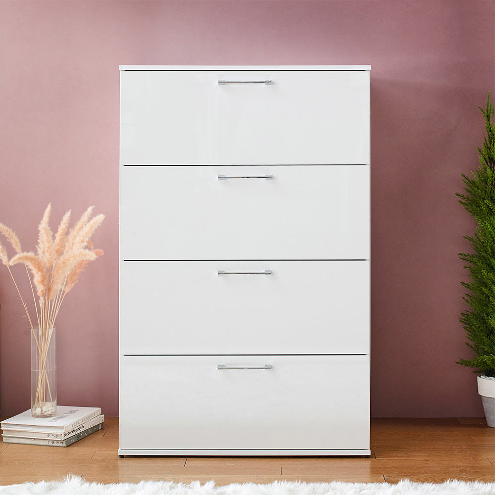 Bliss Glossy Four Drawer Jumbo Chest In White White Solid Wood