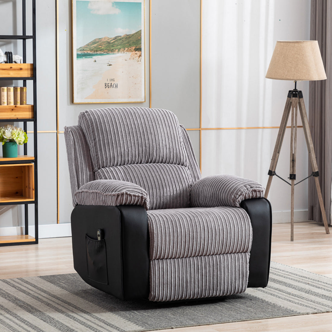 Grey Fabric Recliner Chair Theater Single Recliner Thick Seat And Backrest, Suitable For Living Room, Side Bags Electric Sofa Chair, Electric Remote Control.The Angle Can Adjust Freely Grey Fabric