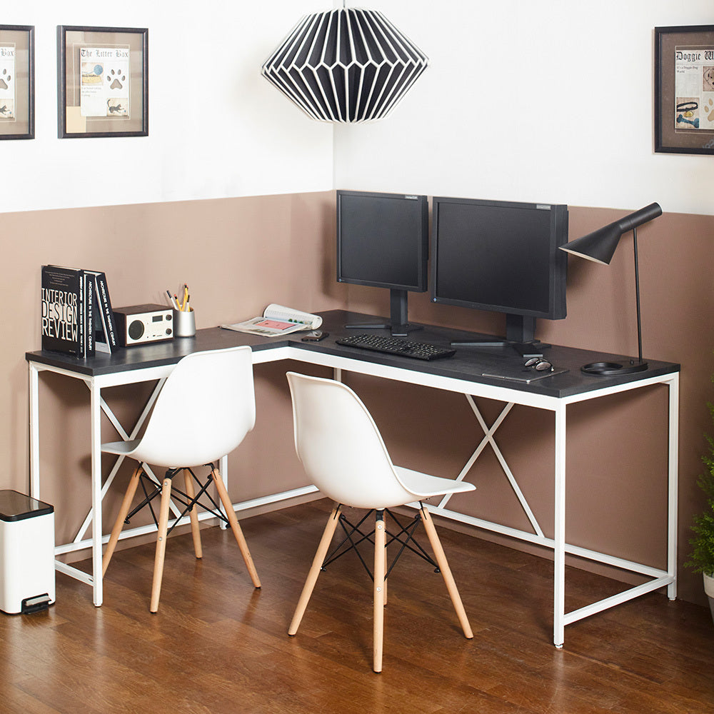 Olympus Wood And Metal Corner Desk In Dark Gray And Ivory Dark Gray Solid Wood