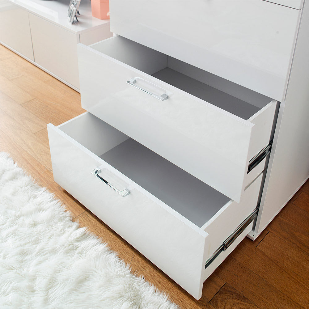 Bliss Glossy Four Drawer Jumbo Chest In White White Solid Wood