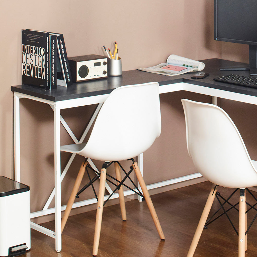 Olympus Wood And Metal Corner Desk In Dark Gray And Ivory Dark Gray Solid Wood