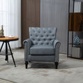 Mid Century Modern Accent Chair, Linen Armchair W Tufted Back Wood Legs, Upholstered Lounge Arm Chair Single Sofa For Living Room Bedroom, Gray Gray Foam Linen