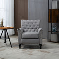 Mid Century Modern Accent Chair, Linen Armchair W Tufted Back Wood Legs, Upholstered Lounge Arm Chair Single Sofa For Living Room Bedroom, Light Grey Light Gray Foam Linen
