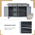 Kitchen Island Cart With Solid Wood Top And Locking Wheels,54.3 Inch Width,4 Door Cabinet And Two Drawers,Spice Rack, Towel Rack Grey Blue Blue Mdf