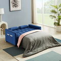 Modern Velvet Convertible Loveseat Sleeper Sofa Couch With Adjustable Backrest, 2 Seater Sofa With Pull Out Bed With 2 Lumbar Pillows For Small Living Room & Apartment Blue Foam Velvet