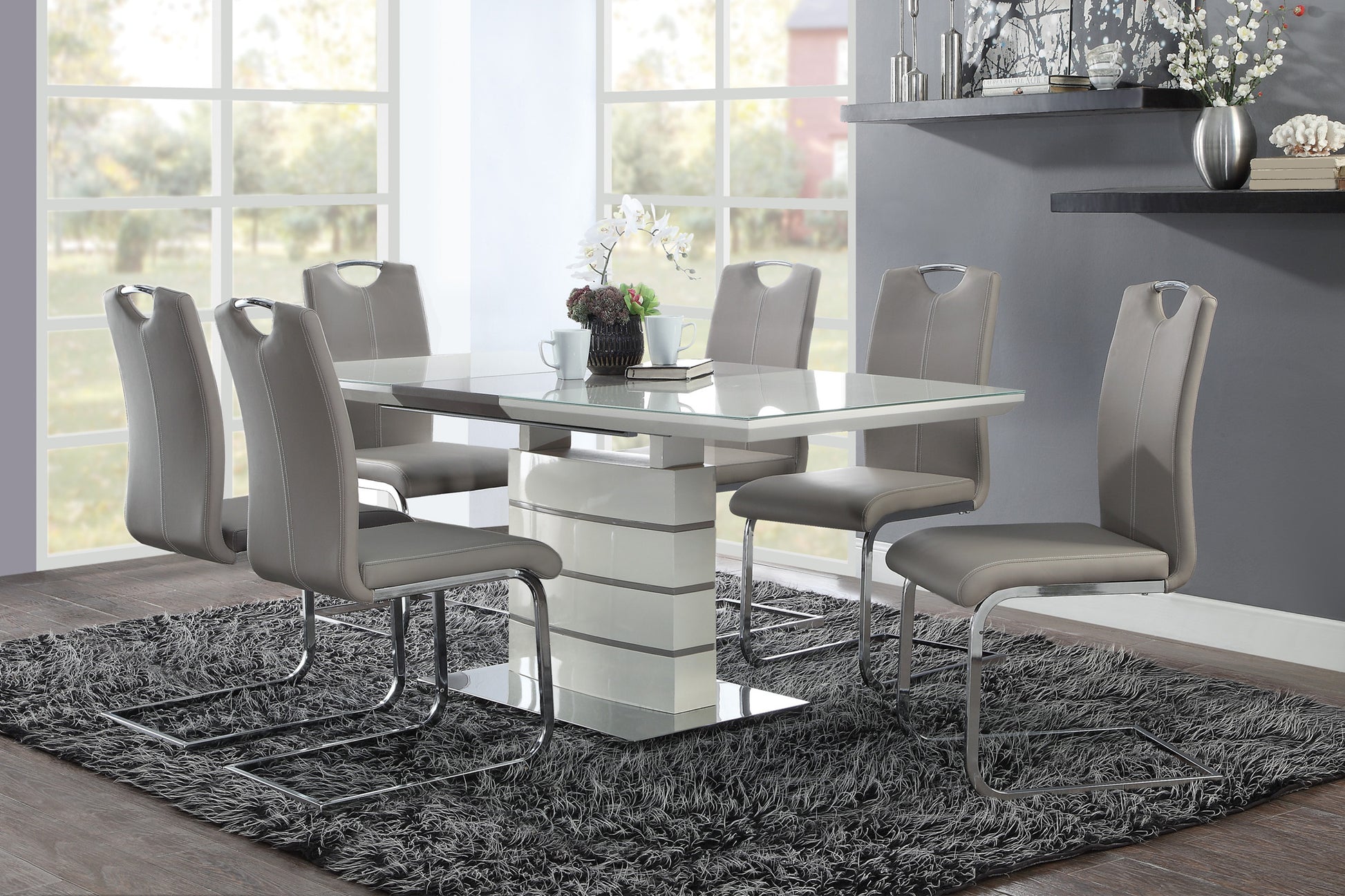 Unique Style Chrome Metal Finish Side Chairs 2Pc Set Gray Taupe Faux Leather Upholstered Casual Dining Furniture Gray Dining Room Contemporary,Ultra Modern Metal