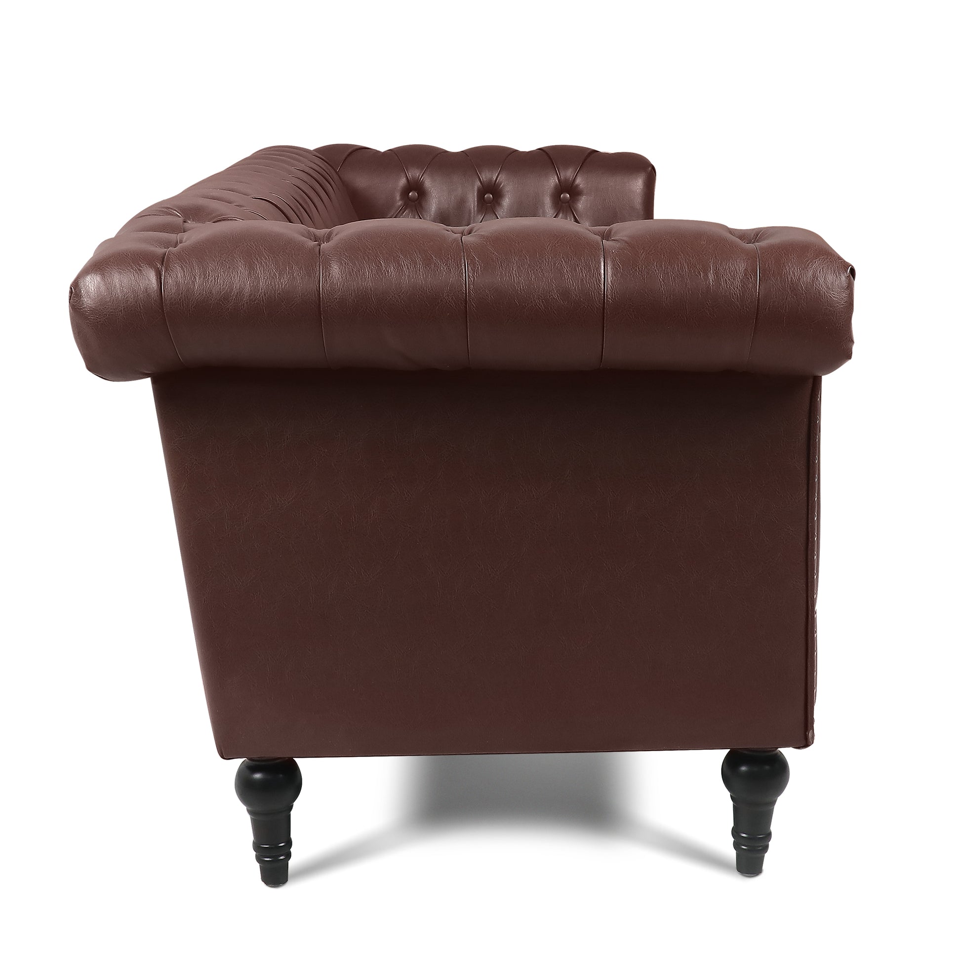 83.66 Inch Width Traditional Square Arm Removable Cushion 3 Seater Sofa Dark Brown Pu Pu