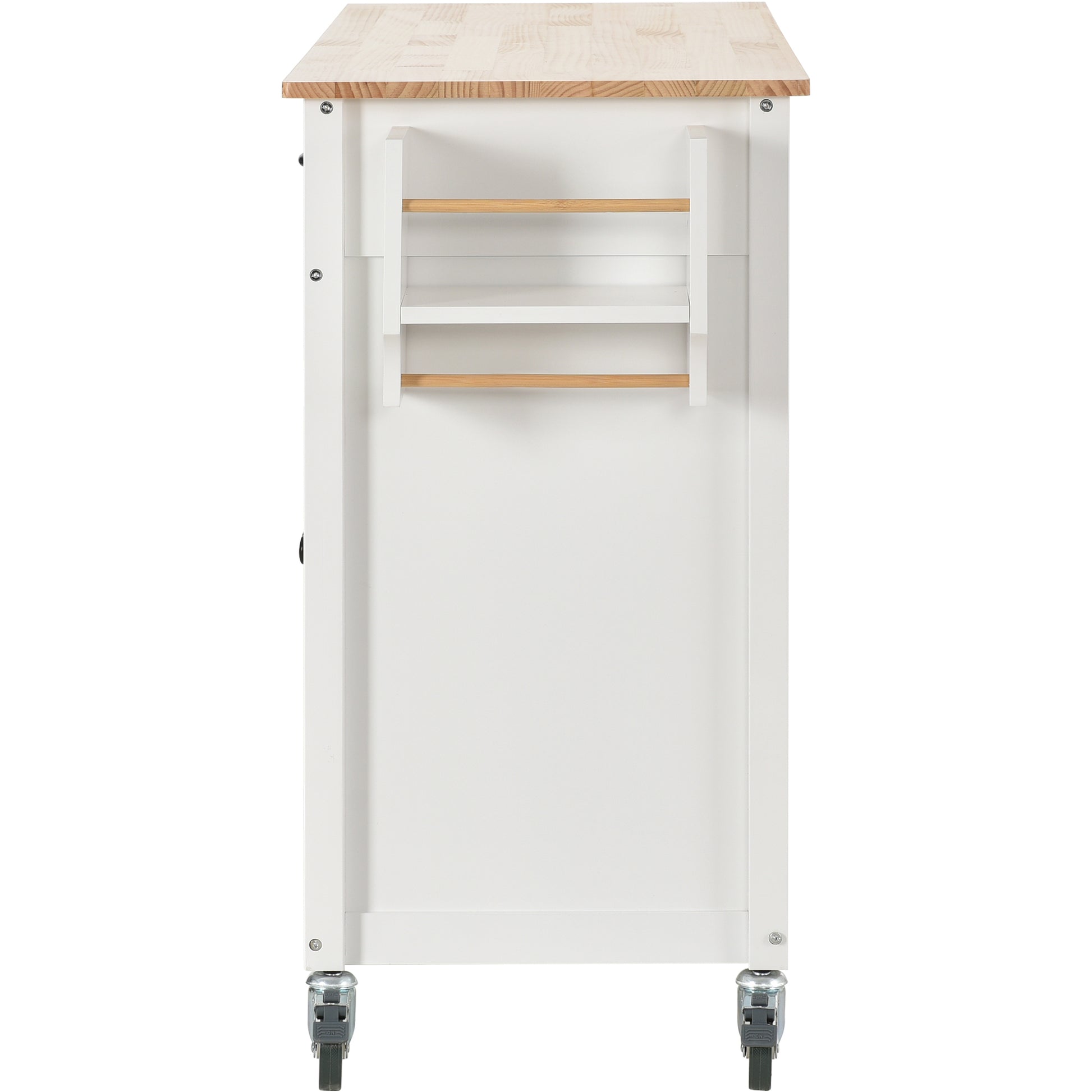 Kitchen Island Cart With Solid Wood Top And Locking Wheels,54.3 Inch Width,4 Door Cabinet And Two Drawers,Spice Rack, Towel Rack White White Mdf