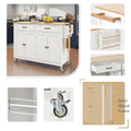 Kitchen Island Cart With Solid Wood Top And Locking Wheels,54.3 Inch Width,4 Door Cabinet And Two Drawers,Spice Rack, Towel Rack White White Mdf