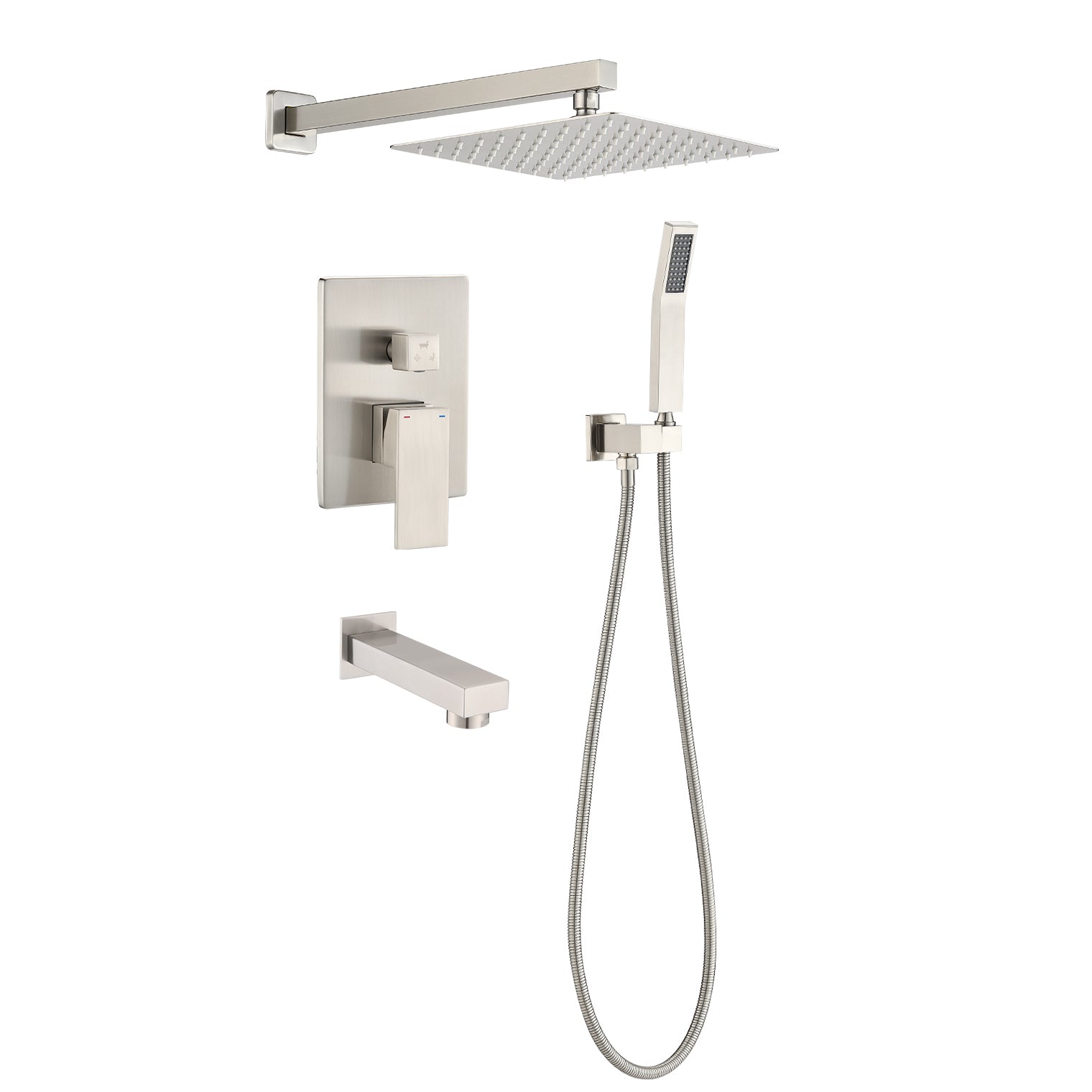 Brushed Nickel Shower System 10 Inch Brass Bathroom Deluxe Rain Mixed Shower Combination Set Wall Mounted Rain Shower Head System Shower Faucet Brushed Nickel Brass