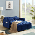 Modern Velvet Convertible Loveseat Sleeper Sofa Couch With Adjustable Backrest, 2 Seater Sofa With Pull Out Bed With 2 Lumbar Pillows For Small Living Room & Apartment Blue Foam Velvet