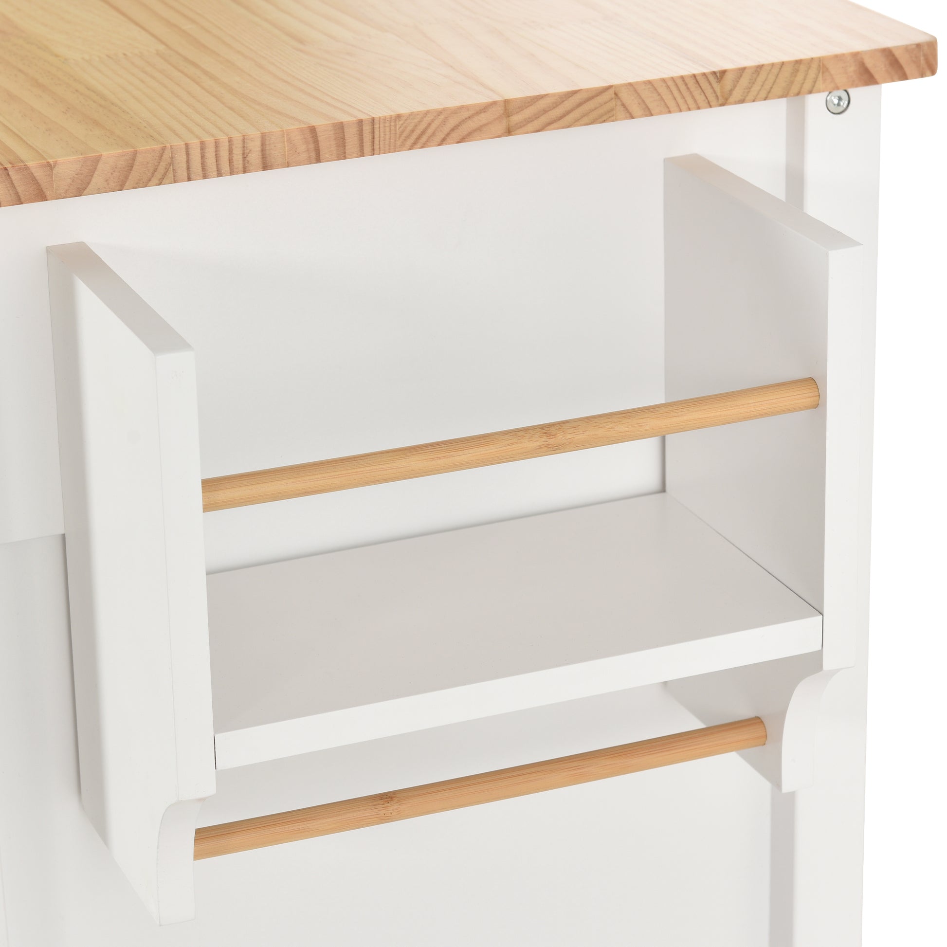 Kitchen Island Cart With Solid Wood Top And Locking Wheels,54.3 Inch Width,4 Door Cabinet And Two Drawers,Spice Rack, Towel Rack White White Mdf