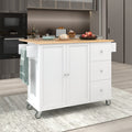 Rolling Mobile Kitchen Island With Solid Wood Top And Locking Wheels,52.7 Inch Width,Storage Cabinet And Drop Leaf Breakfast Bar,Spice Rack, Towel Rack & Drawer White White Mdf