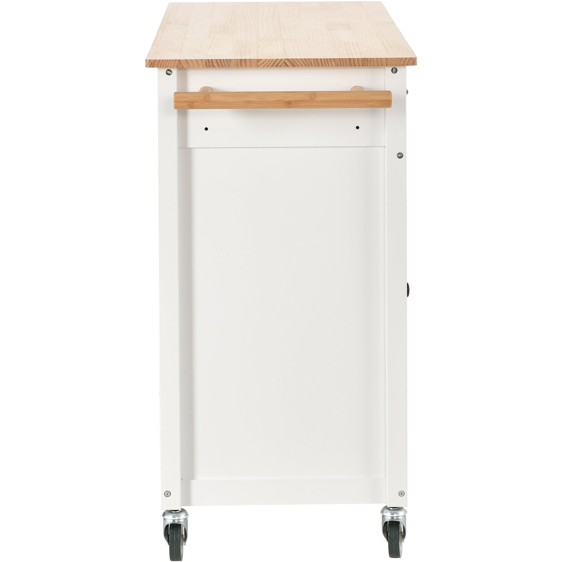 Kitchen Island Cart With Solid Wood Top And Locking Wheels,54.3 Inch Width,4 Door Cabinet And Two Drawers,Spice Rack, Towel Rack White White Mdf