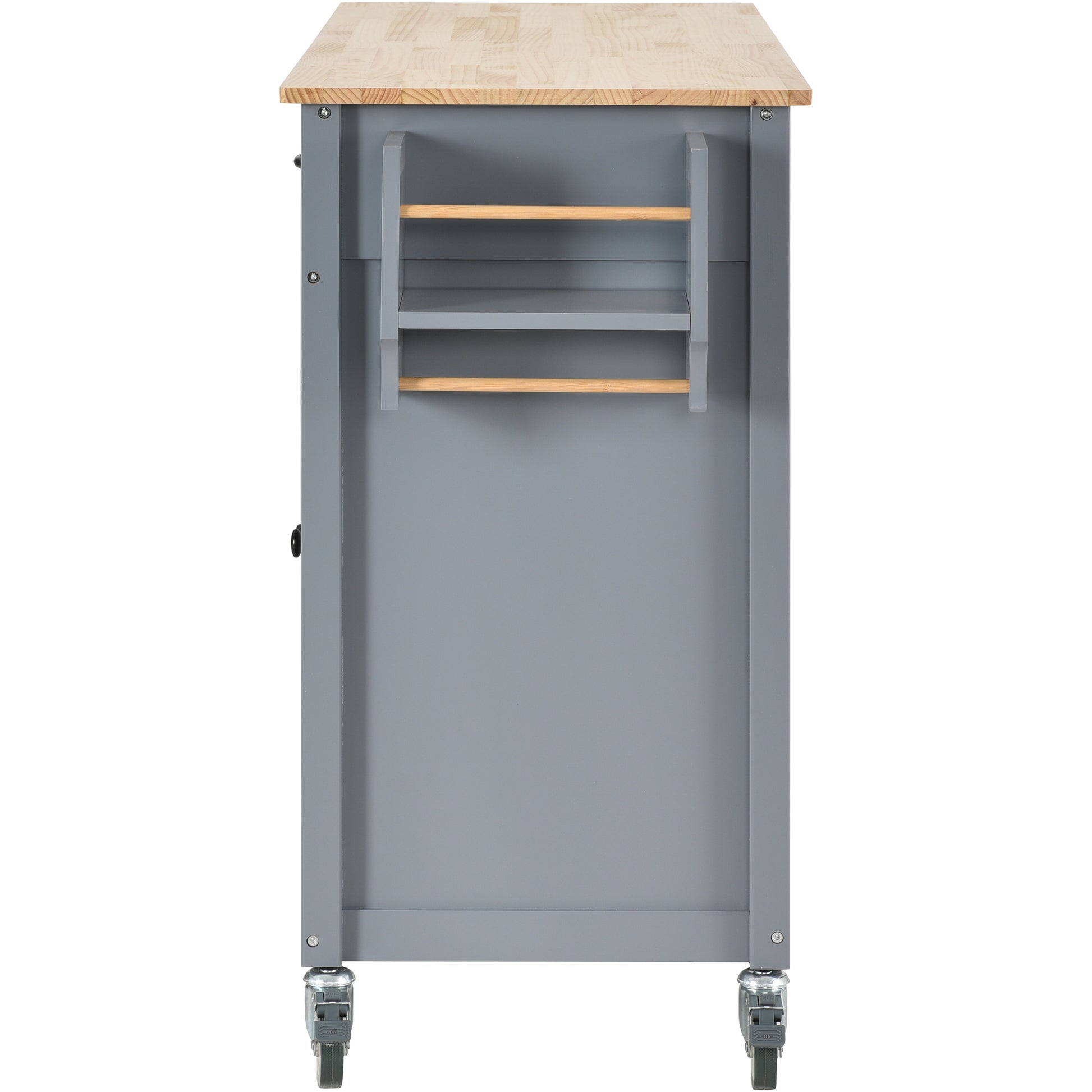 Kitchen Island Cart With Solid Wood Top And Locking Wheels,54.3 Inch Width,4 Door Cabinet And Two Drawers,Spice Rack, Towel Rack Grey Blue Blue Mdf