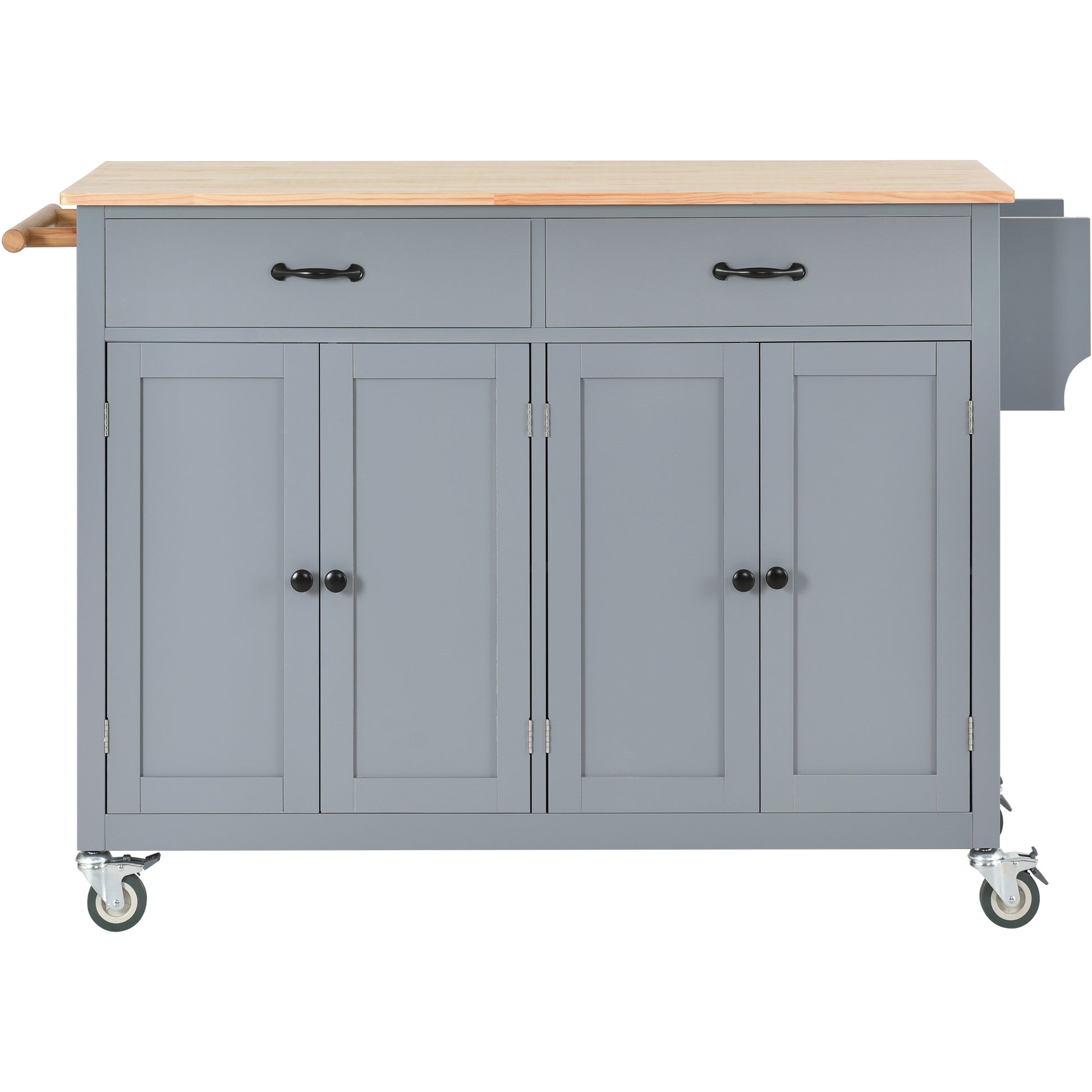 Kitchen Island Cart With Solid Wood Top And Locking Wheels,54.3 Inch Width,4 Door Cabinet And Two Drawers,Spice Rack, Towel Rack Grey Blue Blue Mdf