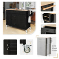 Kitchen Island Cart With Solid Wood Top And Locking Wheels,54.3 Inch Width,4 Door Cabinet And Two Drawers,Spice Rack, Towel Rack Black Black Mdf