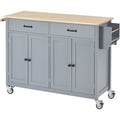 Kitchen Island Cart With Solid Wood Top And Locking Wheels,54.3 Inch Width,4 Door Cabinet And Two Drawers,Spice Rack, Towel Rack Grey Blue Blue Mdf