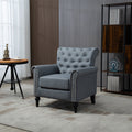 Mid Century Modern Accent Chair, Linen Armchair W Tufted Back Wood Legs, Upholstered Lounge Arm Chair Single Sofa For Living Room Bedroom, Gray Gray Foam Linen