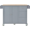 Rolling Mobile Kitchen Island With Solid Wood Top And Locking Wheels,52.7 Inch Width,Storage Cabinet And Drop Leaf Breakfast Bar,Spice Rack, Towel Rack & Drawer Grey Blue Blue Grey Mdf